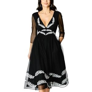 eShakti Black and White Embroidered Dress